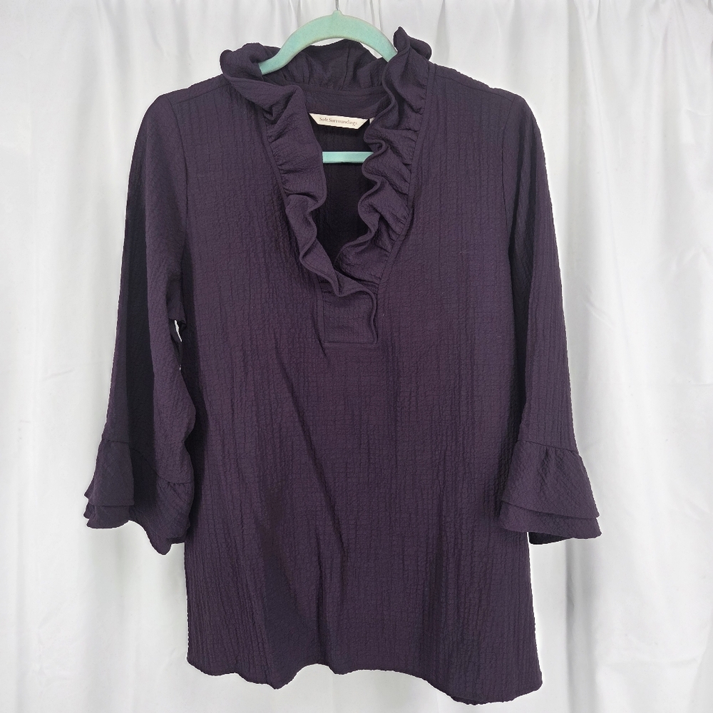 Soft Surroundings Constance Ruffle Top Eggplant Medium style# 2BV51